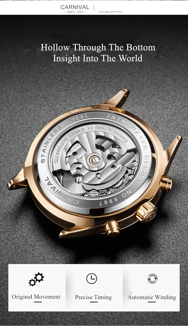 CARNIVAL Mechanical Dress Watches for Men Brands Luxury Sapphire Automatic Wristwatches Men's Waterproof 2025 Men's Watch