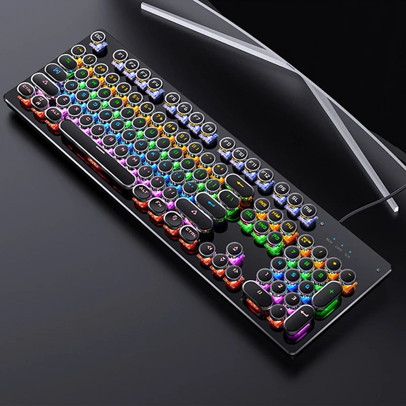 Teclado mecánico retro punk con interruptores azul, negro y marrón, 104 teclas, USB con cable, teclado gaming retroiluminado RGB para PC, portátil y gamers
