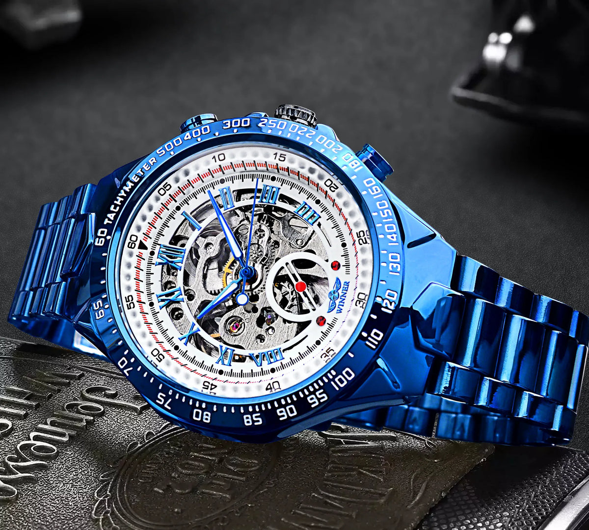 Winner Men’s Watch – Sporty design, intricate bezel, on-trend style, prestigious brand, automatic watch with exposed mechanism (skeletonised)