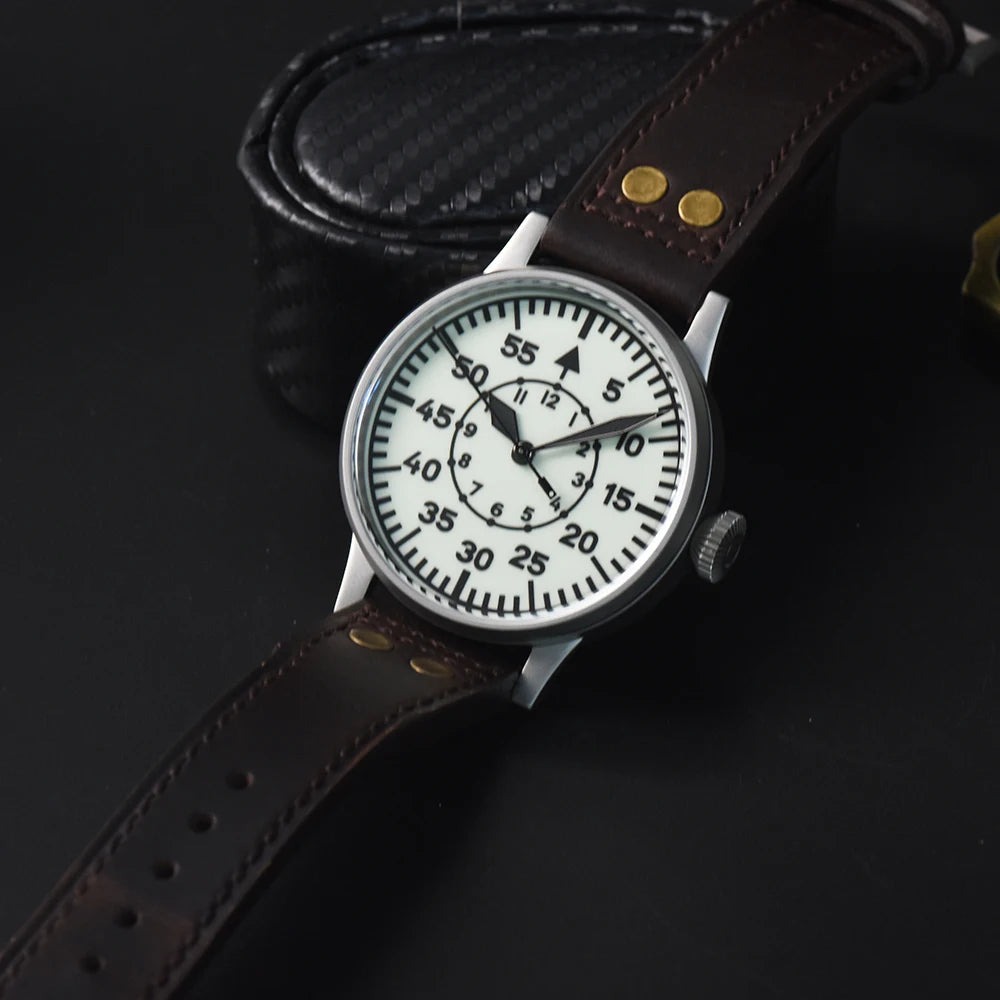 Hruodland Pilot Men's Automatic Mechanical Watch PT5000 Sapphire Luminous C3 Stainless Steel Waterproof 10Bar Men's Watch