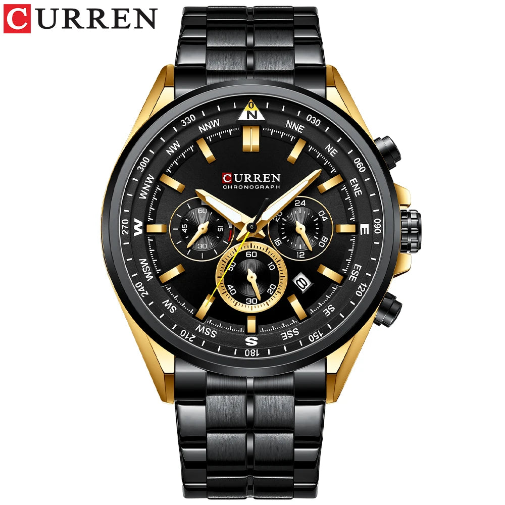 CURREN Men’s Watch – Trendy watch from a leading brand, luxury model, water-resistant, stainless steel, sporty style, quartz chronograph