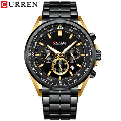 CURREN Men’s Watch – Trendy watch from a leading brand, luxury model, water-resistant, stainless steel, sporty style, quartz chronograph