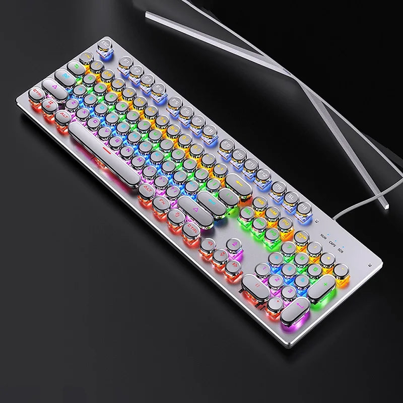 Teclado mecánico retro punk con interruptores azul, negro y marrón, 104 teclas, USB con cable, teclado gaming retroiluminado RGB para PC, portátil y gamers