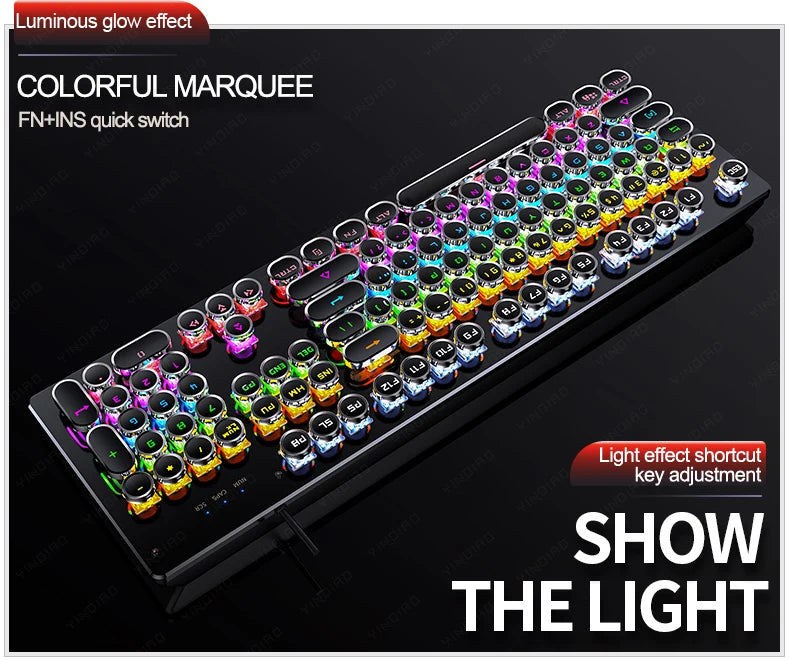 Teclado mecánico retro punk con interruptores azul, negro y marrón, 104 teclas, USB con cable, teclado gaming retroiluminado RGB para PC, portátil y gamers