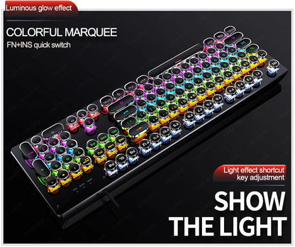 Teclado mecánico retro punk con interruptores azul, negro y marrón, 104 teclas, USB con cable, teclado gaming retroiluminado RGB para PC, portátil y gamers