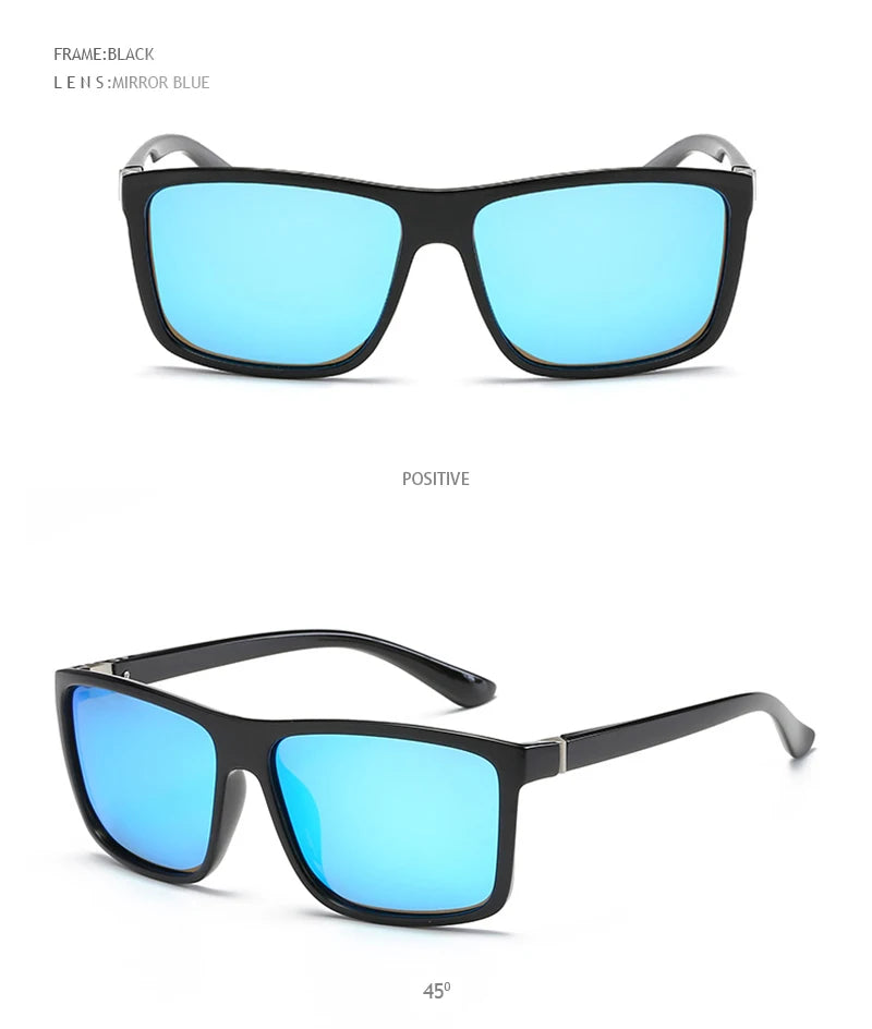 Classic Black Square Polarized Sunglasses Men Fashion Mirror Blue Sun Glasses Unisex Vintage Anti Glare Driving Shades UV400