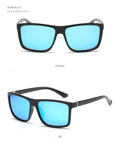 Classic Black Square Polarized Sunglasses Men Fashion Mirror Blue Sun Glasses Unisex Vintage Anti Glare Driving Shades UV400
