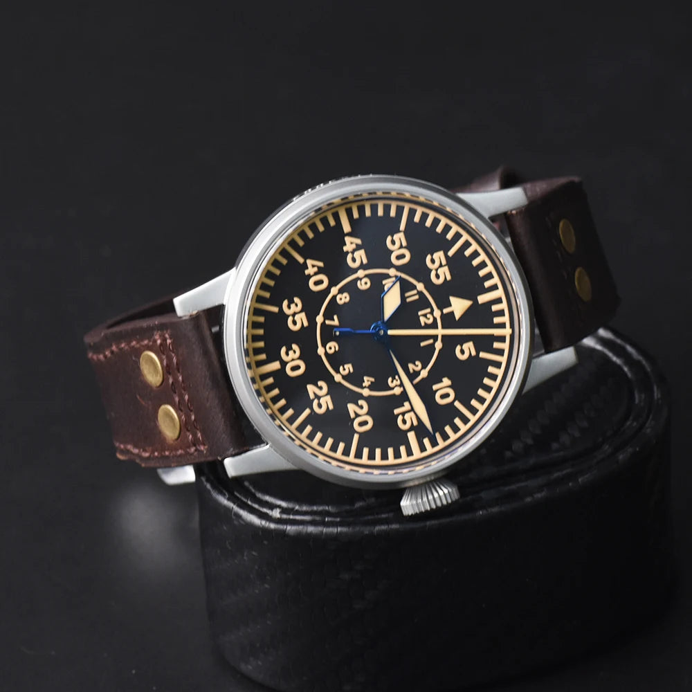 Hruodland Pilot Men's Automatic Mechanical Watch PT5000 Sapphire Luminous C3 Stainless Steel Waterproof 10Bar Men's Watch
