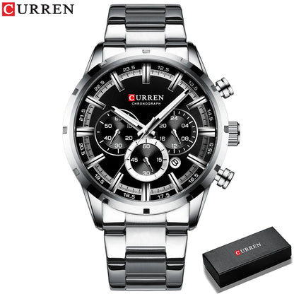 Reloj Curren para hombre con esfera azul, correa de acero inoxidable y fecha, reloj masculino de negocios, resistente al agua, reloj de pulsera de lujo para hombre