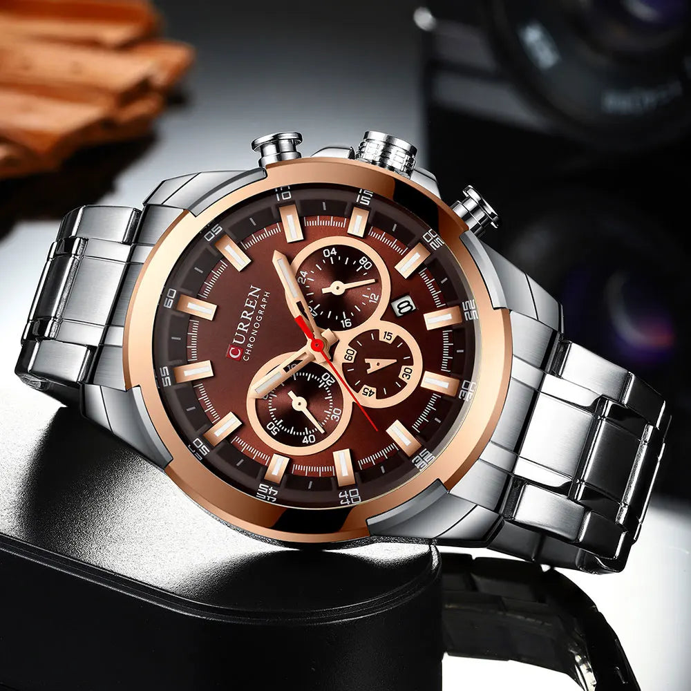 CURREN Montres pour hommes Top marque grande montre de sport de luxe hommes montres à quartz en acier militaire chronographe or conception horloge masculine