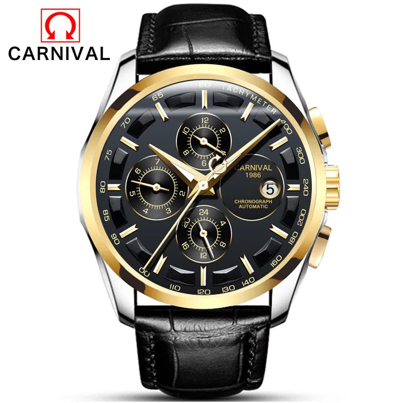 relogio masculino New Carnival Automatic Watches Men Business Mechanical Clock Leather Strap Waterproof Luxuey Brand Clock