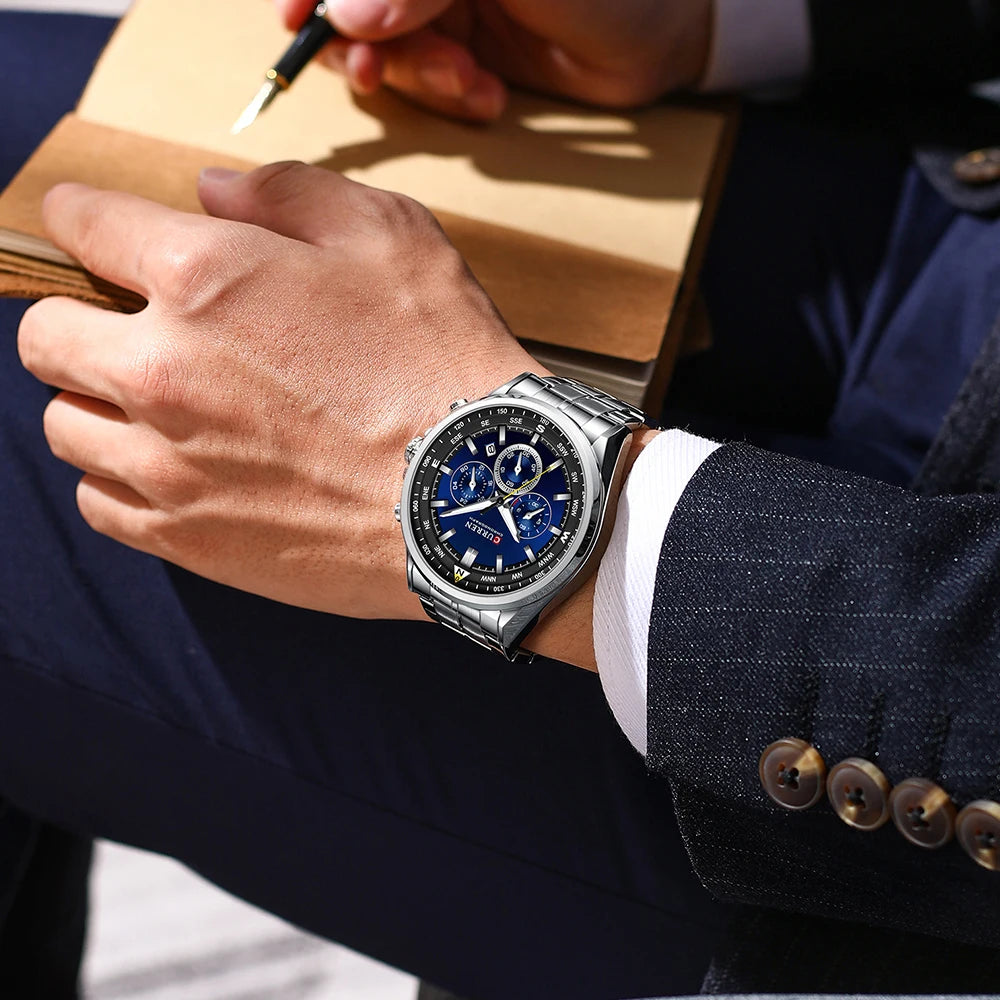 CURREN Men’s Watch – Trendy watch from a leading brand, luxury model, water-resistant, stainless steel, sporty style, quartz chronograph