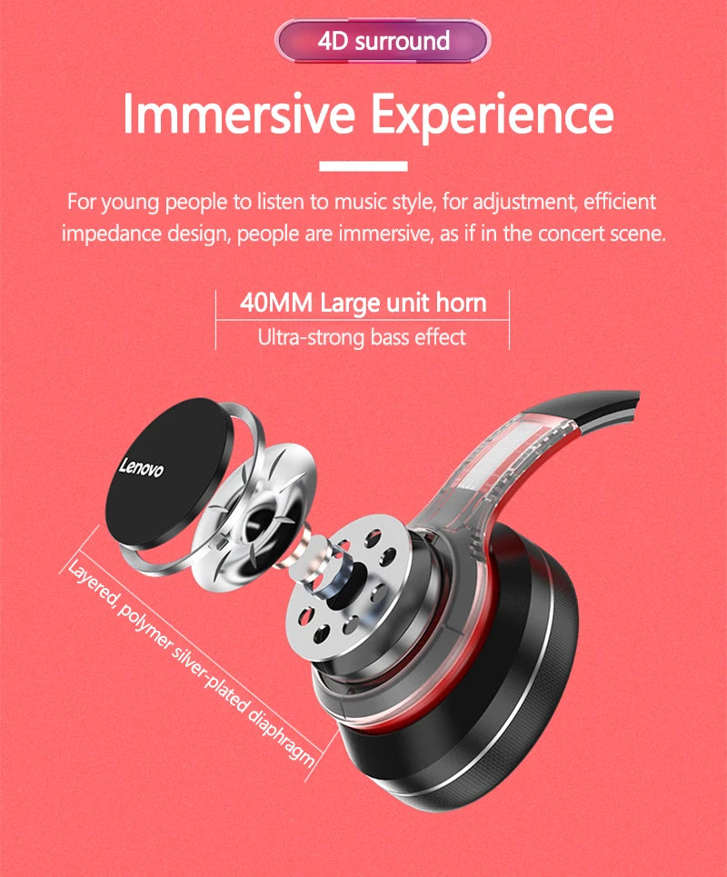 Auriculares Lenovo HD200 Bluetooth inalámbricos circumaurales – Casco gaming estéreo HiFi con cancelación de ruido y micrófono