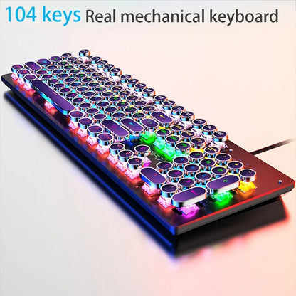 Teclado mecánico retro punk con interruptores azul, negro y marrón, 104 teclas, USB con cable, teclado gaming retroiluminado RGB para PC, portátil y gamers