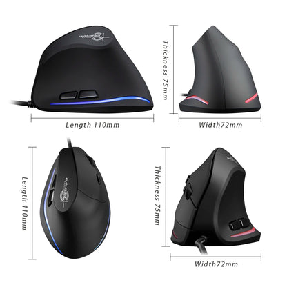 ZELOTES T-20 Mouse Wired Vertical Mouse Ergonomic Rechargeable 3200DPI Optional Portable Gaming Mouse for Mac Laptop PC Computer