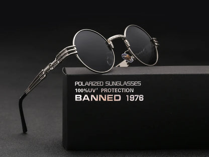 Polarized Gothic Steampunk Sunglasses Men Women Fashion Brand Designer Vintage Round Shades Metal Frame Sun Glasses Oculos