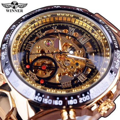 Winner Men’s Watch – Sporty design, intricate bezel, on-trend style, prestigious brand, automatic watch with exposed mechanism (skeletonised)