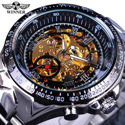 Winner Men’s Watch – Sporty design, intricate bezel, on-trend style, prestigious brand, automatic watch with exposed mechanism (skeletonised)