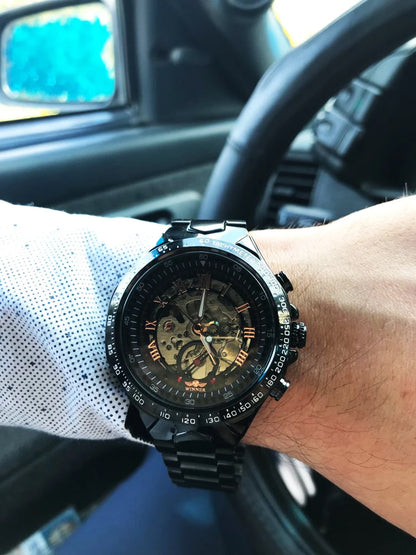 Winner Men’s Watch – Sporty design, intricate bezel, on-trend style, prestigious brand, automatic watch with exposed mechanism (skeletonised)