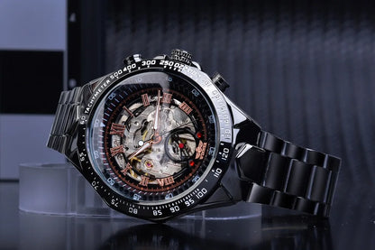 Winner Men’s Watch – Sporty design, intricate bezel, on-trend style, prestigious brand, automatic watch with exposed mechanism (skeletonised)