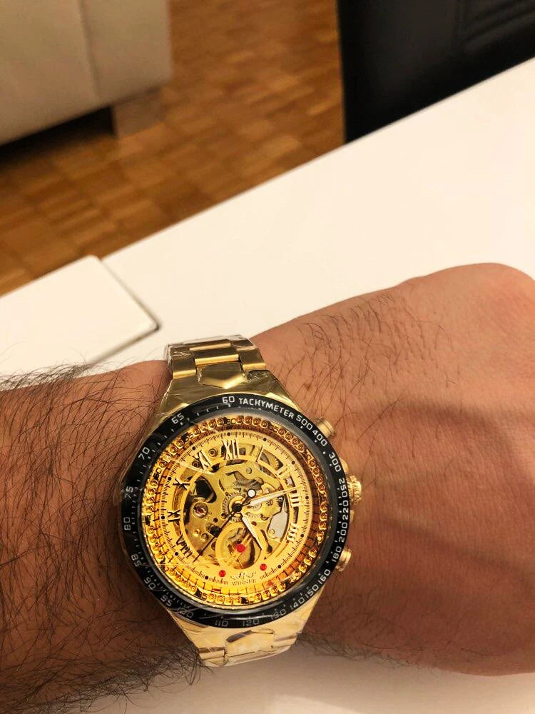 Winner Men’s Watch – Sporty design, intricate bezel, on-trend style, prestigious brand, automatic watch with exposed mechanism (skeletonised)
