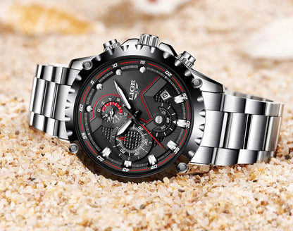 Montre pour homme LIGE – Montre à quartz tendance, marque de luxe, tout en acier, style professionnel, étanche et sportive – Livrée avec boîte