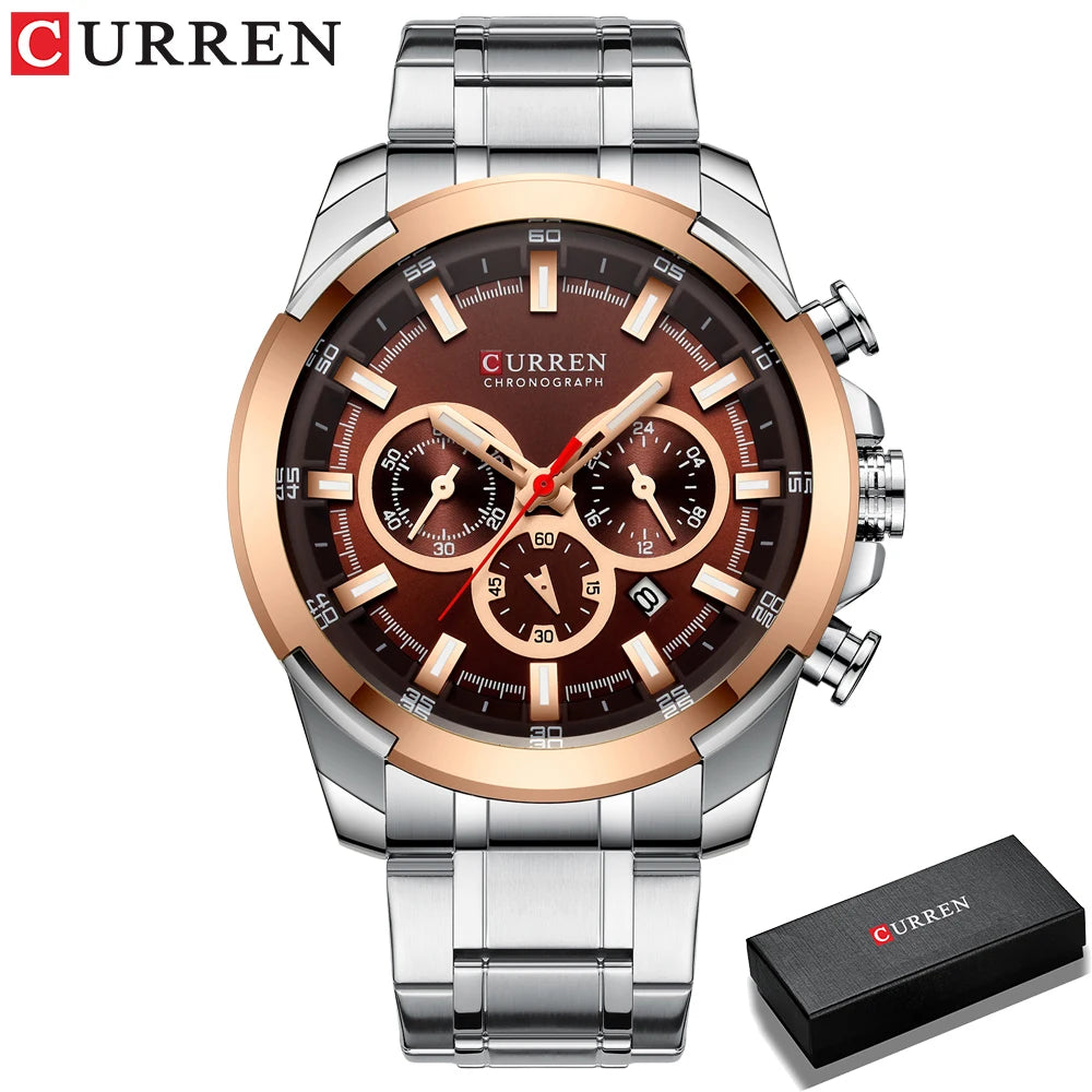 CURREN Montres pour hommes Top marque grande montre de sport de luxe hommes montres à quartz en acier militaire chronographe or conception horloge masculine