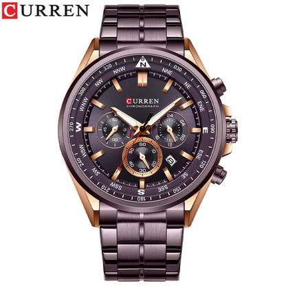 CURREN Men’s Watch – Trendy watch from a leading brand, luxury model, water-resistant, stainless steel, sporty style, quartz chronograph