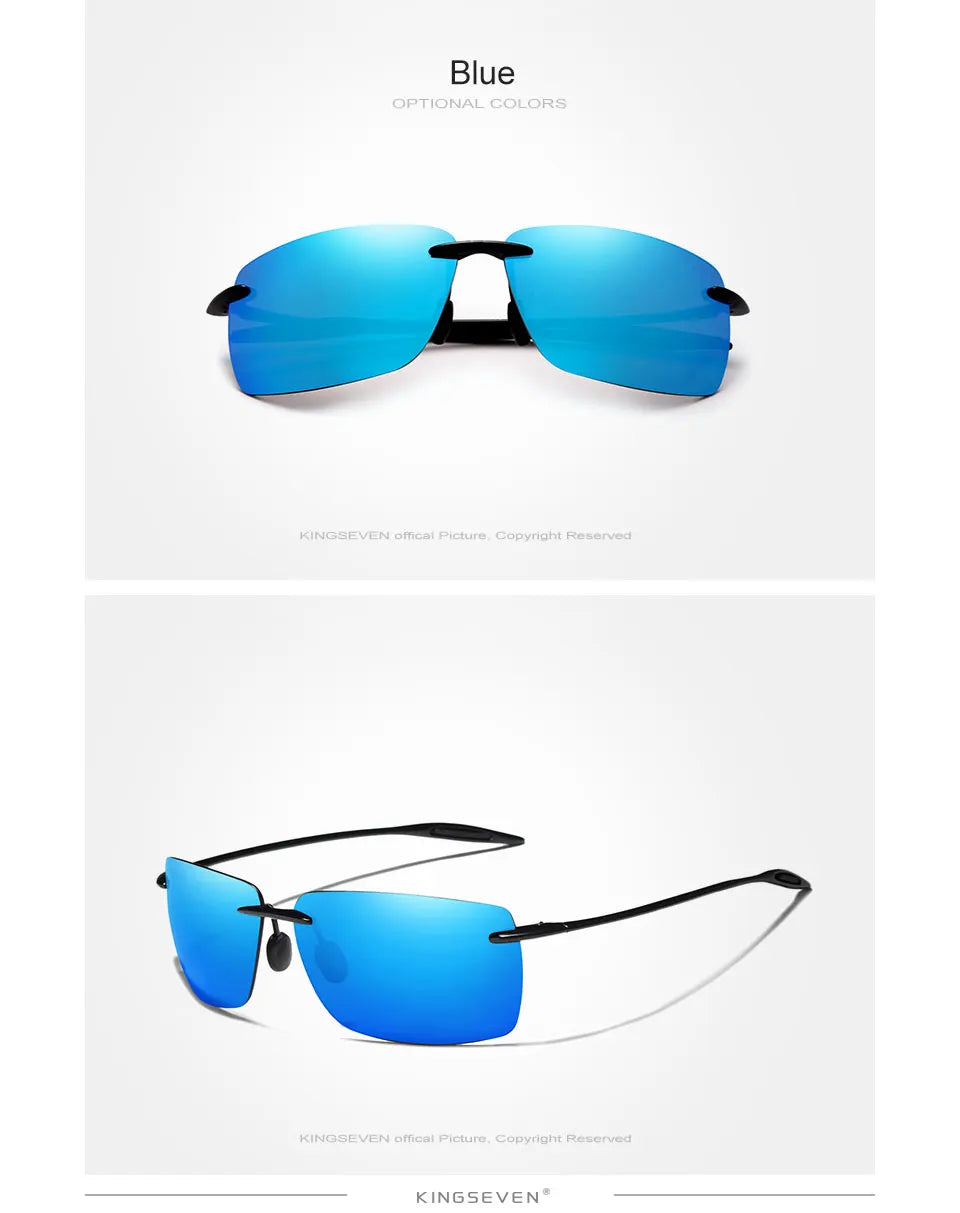 KINGSEVEN Brand Polarized Sunglasses Men Fashion Rimless Lens Driving Square Sun Glasses Male Women TR90 Goggle Zonnebril