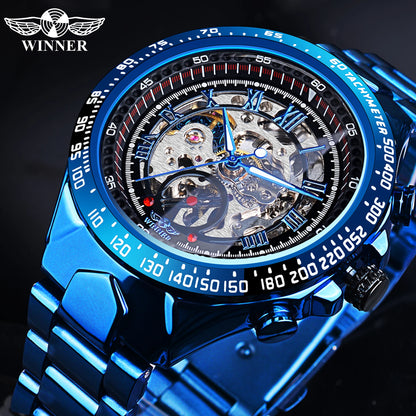Winner Men’s Watch – Sporty design, intricate bezel, on-trend style, prestigious brand, automatic watch with exposed mechanism (skeletonised)