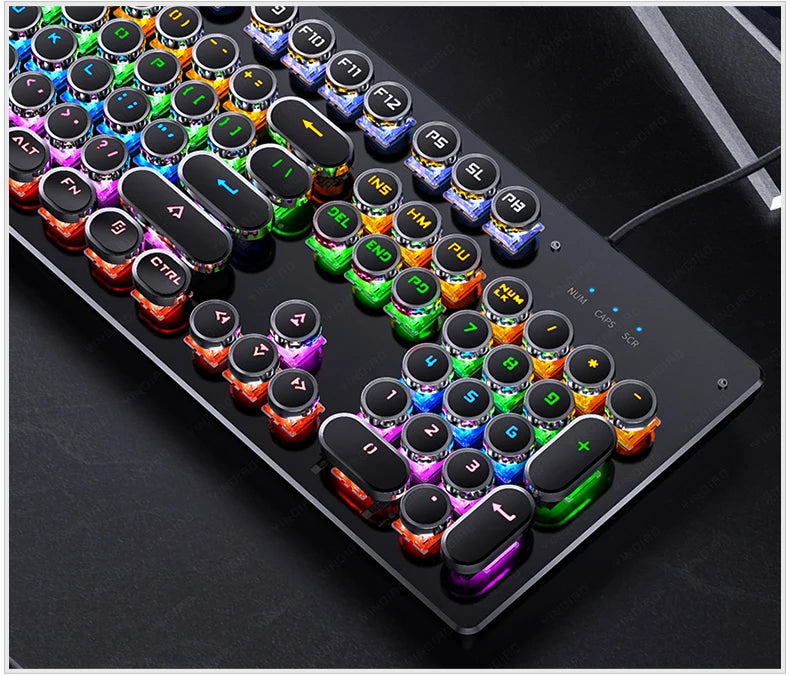 Teclado mecánico retro punk con interruptores azul, negro y marrón, 104 teclas, USB con cable, teclado gaming retroiluminado RGB para PC, portátil y gamers