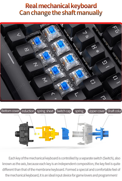 Teclado mecánico retro punk con interruptores azul, negro y marrón, 104 teclas, USB con cable, teclado gaming retroiluminado RGB para PC, portátil y gamers