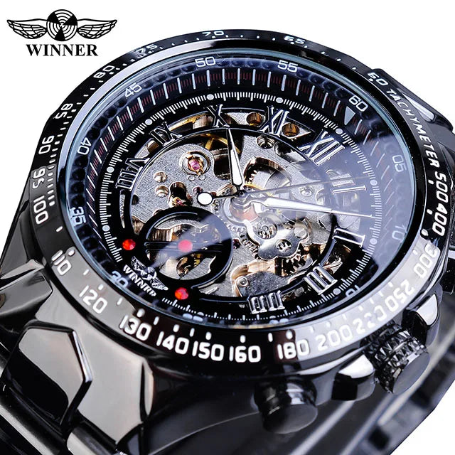 Winner Men’s Watch – Sporty design, intricate bezel, on-trend style, prestigious brand, automatic watch with exposed mechanism (skeletonised)