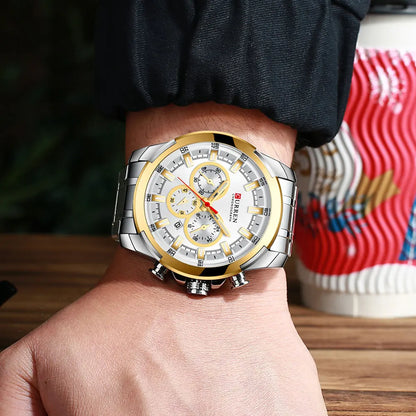 CURREN Montres pour hommes Top marque grande montre de sport de luxe hommes montres à quartz en acier militaire chronographe or conception horloge masculine