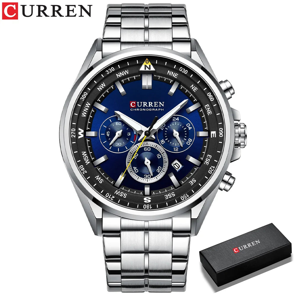 CURREN Men’s Watch – Trendy watch from a leading brand, luxury model, water-resistant, stainless steel, sporty style, quartz chronograph