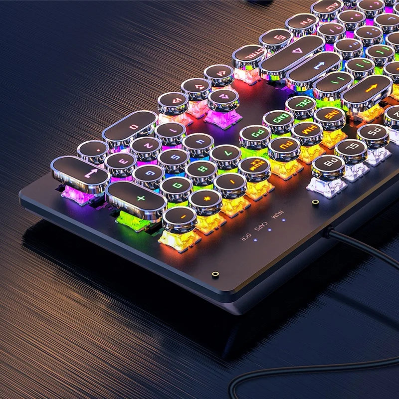 Teclado mecánico retro punk con interruptores azul, negro y marrón, 104 teclas, USB con cable, teclado gaming retroiluminado RGB para PC, portátil y gamers