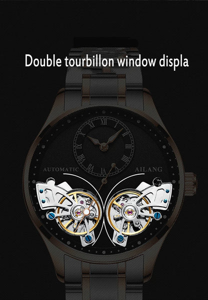 Relógio AILANG de moda novo com duplo turbilhão para homem, em aço inoxidável de luxo, resistente à água, automático mecânico