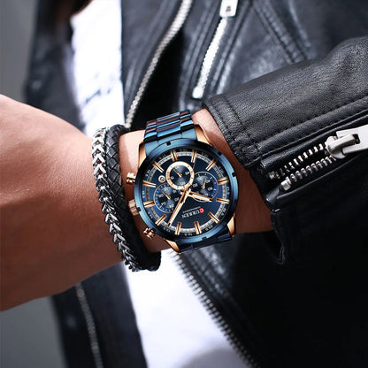 Reloj Curren para hombre con esfera azul, correa de acero inoxidable y fecha, reloj masculino de negocios, resistente al agua, reloj de pulsera de lujo para hombre