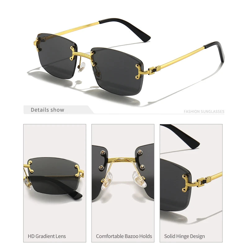CATERSIDE Punk Rectangle Sunglasses Men Women Luxury Designer Rimless Gradient Lens Metal Sun Glasses For Men Sports 2024 UV400
