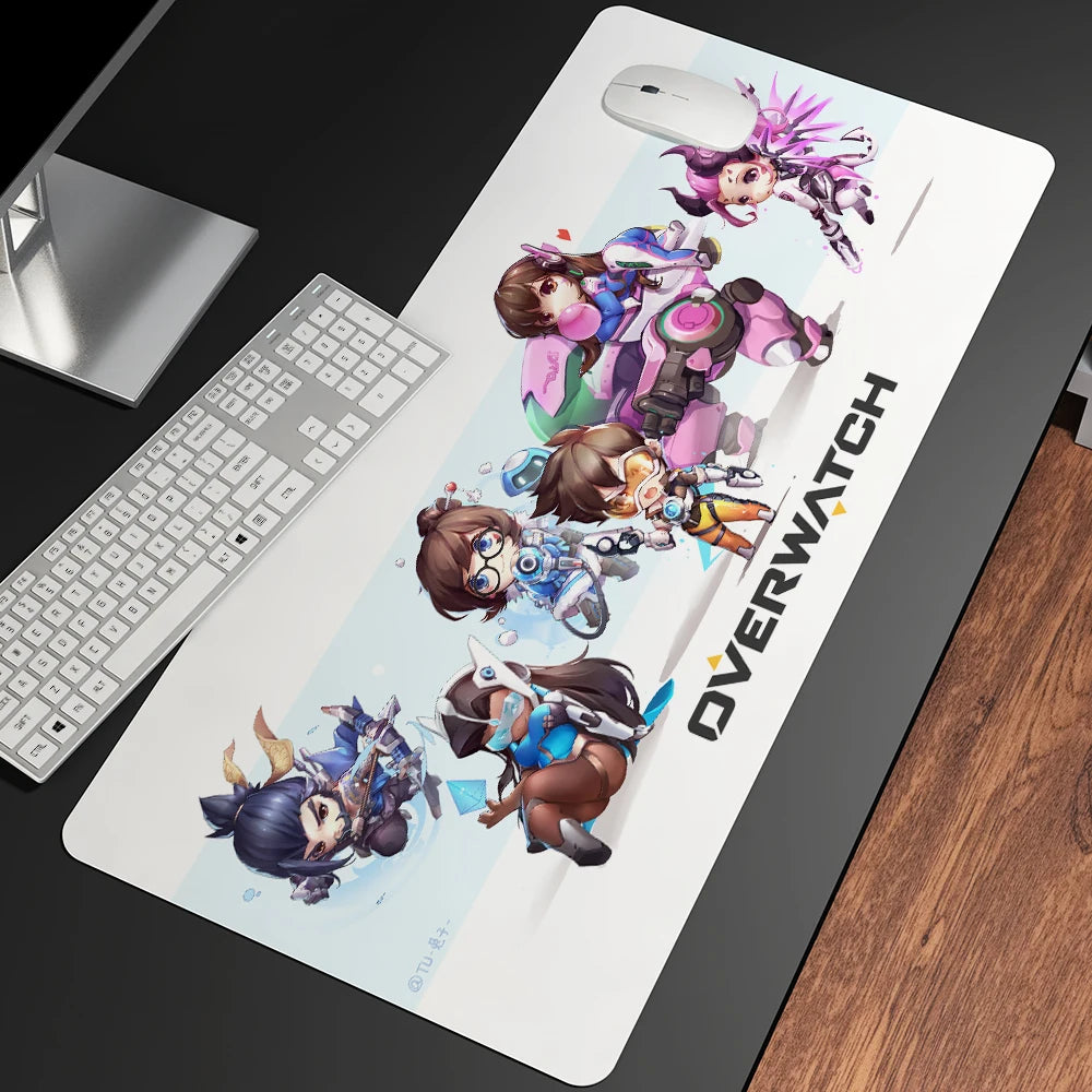 XXL Gaming Anime -hiirimatto, suuri hiirimatto, tyttöaiheinen näppäimistö- ja tietokone-PC-pöytämatto reunalla, Overwatch-/CS:GO-pelaajille