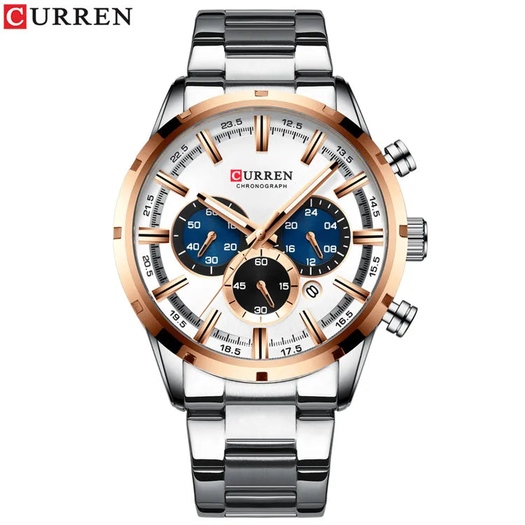 Reloj Curren para hombre con esfera azul, correa de acero inoxidable y fecha, reloj masculino de negocios, resistente al agua, reloj de pulsera de lujo para hombre