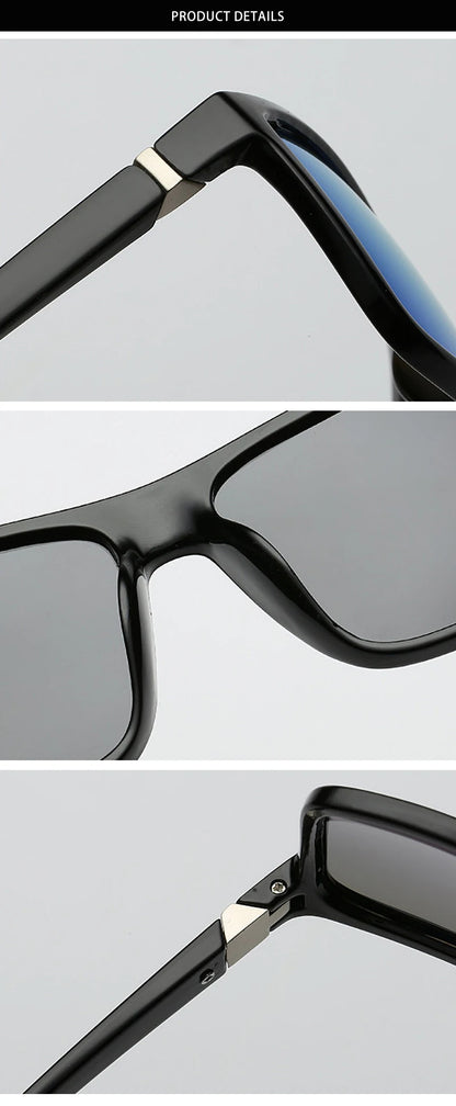 Classic Black Square Polarized Sunglasses Men Fashion Mirror Blue Sun Glasses Unisex Vintage Anti Glare Driving Shades UV400