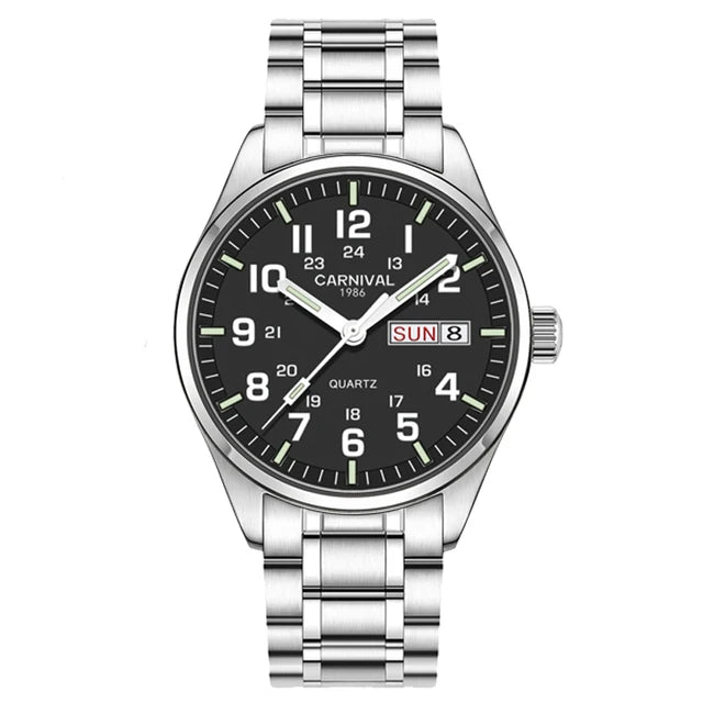 Reloj CARNIVAL de marca de lujo para hombre, reloj de cuarzo con manecillas luminosas, resistente al agua, de acero inoxidable macizo, Relogio Masculino 8638