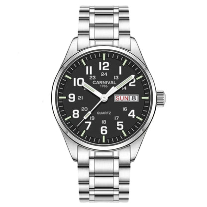 Reloj CARNIVAL de marca de lujo para hombre, reloj de cuarzo con manecillas luminosas, resistente al agua, de acero inoxidable macizo, Relogio Masculino 8638