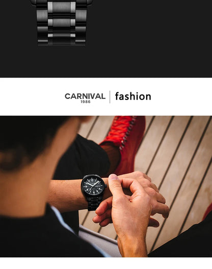 Reloj CARNIVAL de marca de lujo para hombre, reloj de cuarzo con manecillas luminosas, resistente al agua, de acero inoxidable macizo, Relogio Masculino 8638