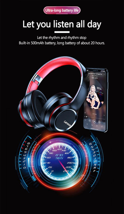 Lenovo HD200 Bluetooth Wireless Headphones – Noise Cancelling Over-Ear Gaming Headset with HiFi Stereo Sound & Microphone