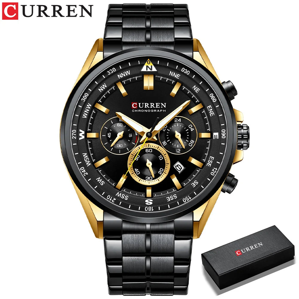 CURREN Men’s Watch – Trendy watch from a leading brand, luxury model, water-resistant, stainless steel, sporty style, quartz chronograph