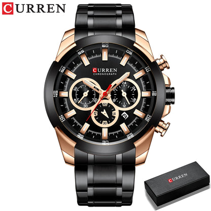 CURREN Montres pour hommes Top marque grande montre de sport de luxe hommes montres à quartz en acier militaire chronographe or conception horloge masculine