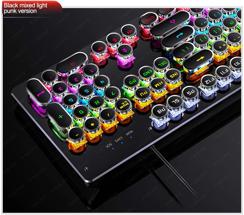 Teclado mecánico retro punk con interruptores azul, negro y marrón, 104 teclas, USB con cable, teclado gaming retroiluminado RGB para PC, portátil y gamers