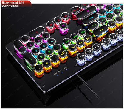 Teclado mecánico retro punk con interruptores azul, negro y marrón, 104 teclas, USB con cable, teclado gaming retroiluminado RGB para PC, portátil y gamers